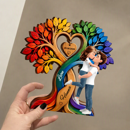 Kissing Couple Under Heart Tree Wooden Plaque